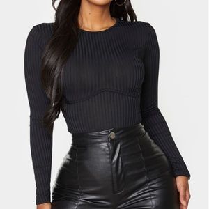 Shape Black Ribbed Underbust Detail Bodysuit